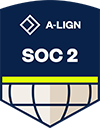A-LIGN SOC 2 badge. Certification for data security and compliance standards. Featured on Media page.
