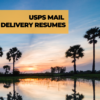 Image of Floriday palm trees with headline USPS Mail Delivery Resumes