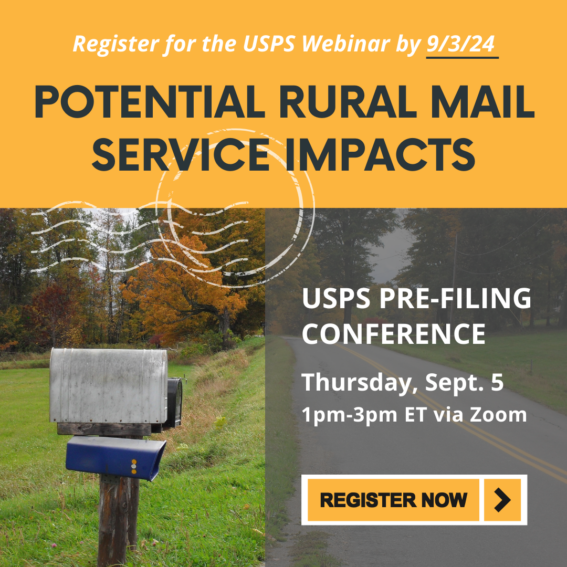 Mailbox on rural road with headline Potential Rural Mail Service Impacts