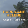 Hurricane Helene impacts on postal services, featuring palm trees against a stormy sky, highlighting challenges in mail delivery during severe weather events.