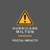 Warning sign for Hurricane Milton, highlighting potential postal impacts. Essential information for MailSmart Logistics regarding bulk mail during the hurricane.